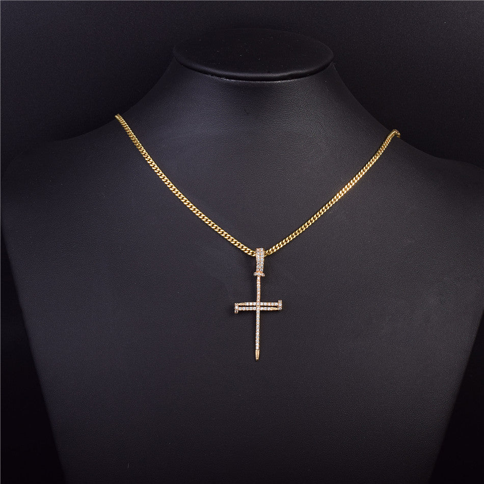 Iced Out Nail Cross Chain