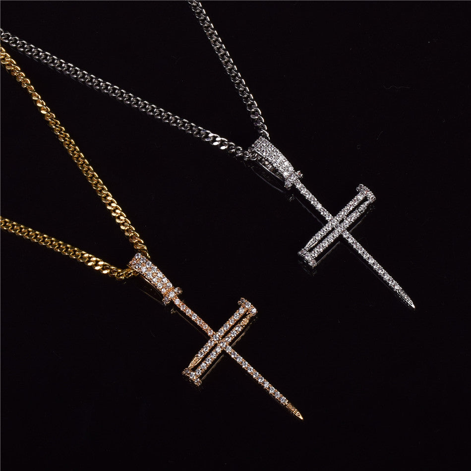 Iced Out Nail Cross Chain