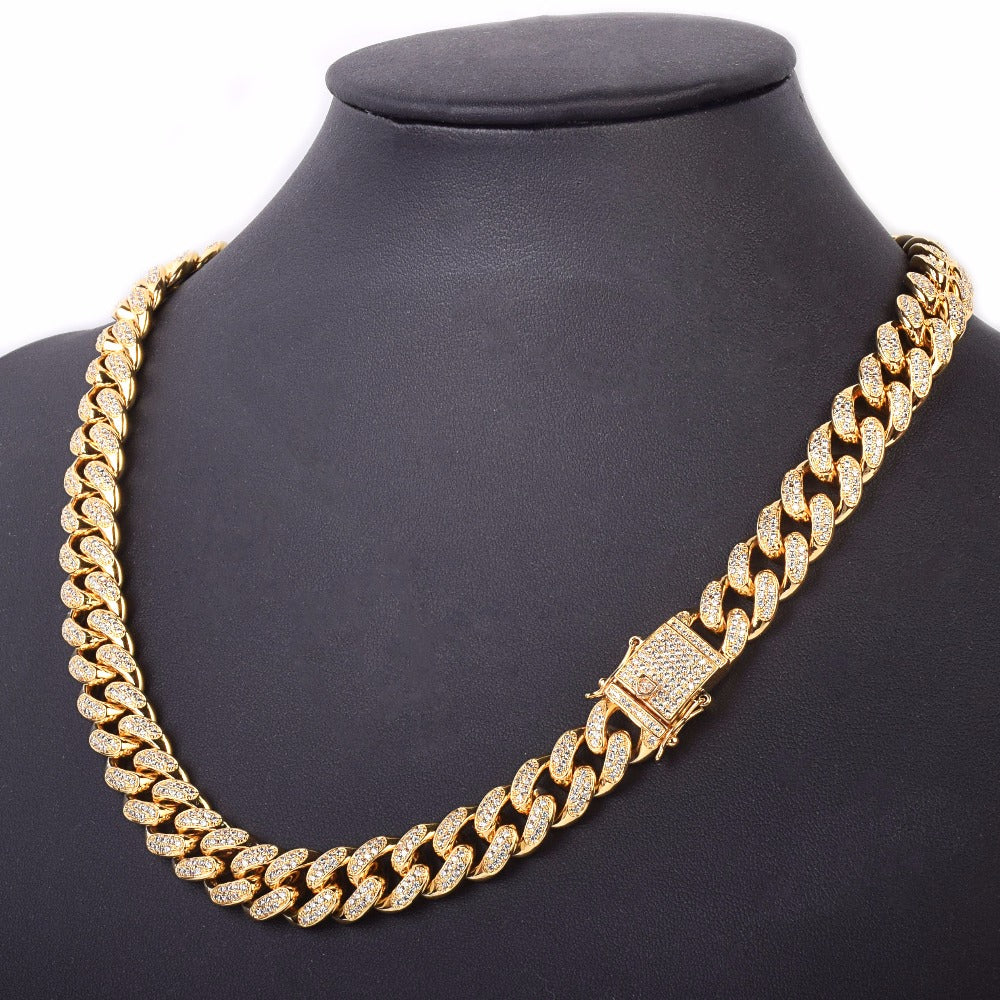 12mm Iced Out Cuban Link Chain w/ Diamond Clasp