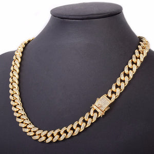 12mm Iced Out Cuban Link Chain w/ Diamond Clasp