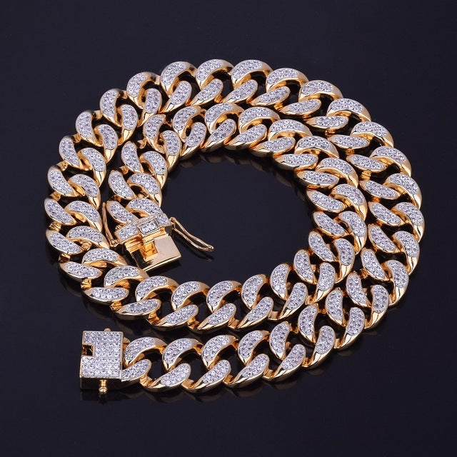 13mm Iced Out Cuban Link Chain w/ Diamond Clasp