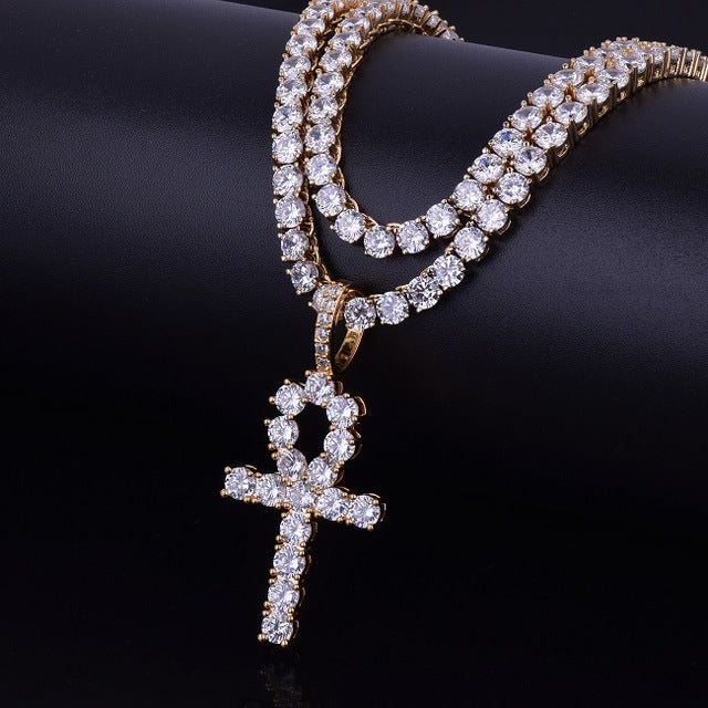 Egyptian Ankh w/ Tennis Chain