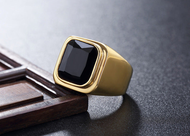 Gold Square Cut Gem Ring